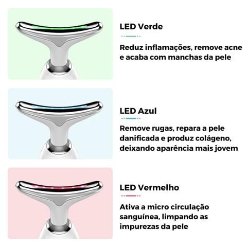 Massageador Facial com Led Terapia MicroGlow™ 3 em 1 - Acaba com Manchas, Impurezas e Papada (ÚLTIMAS UNIDADES)