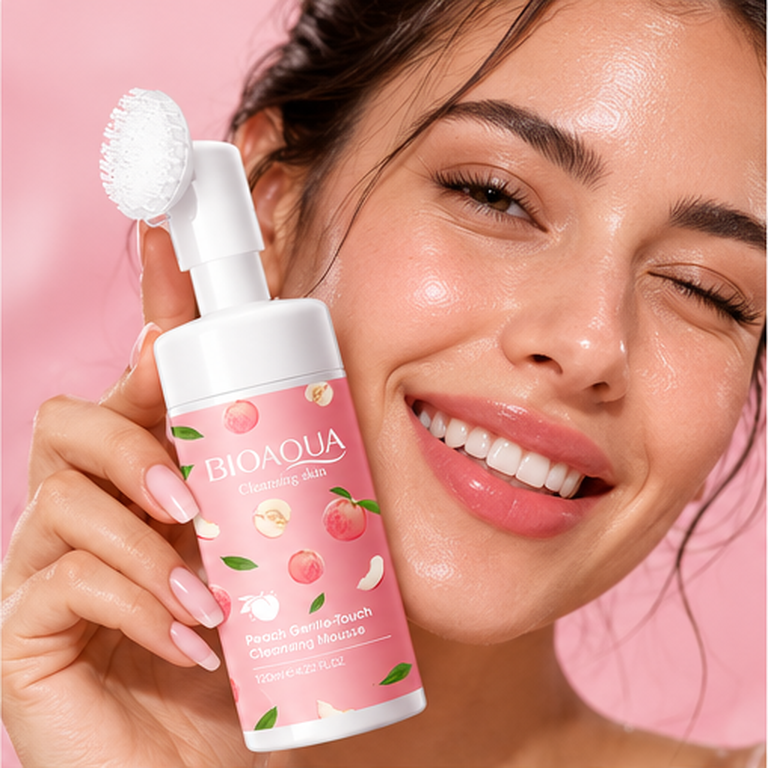 Espuma facial em uso