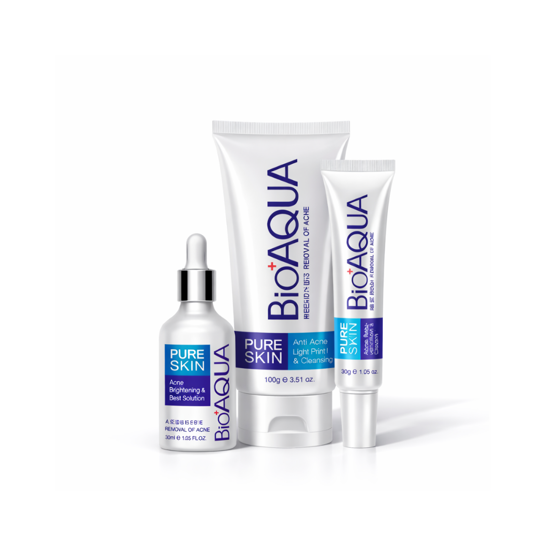 Kit BioAqua Pure Skin – Limpeza Profunda, Reduz Espinhas, Controle da Oleosidade e Pele Renovada