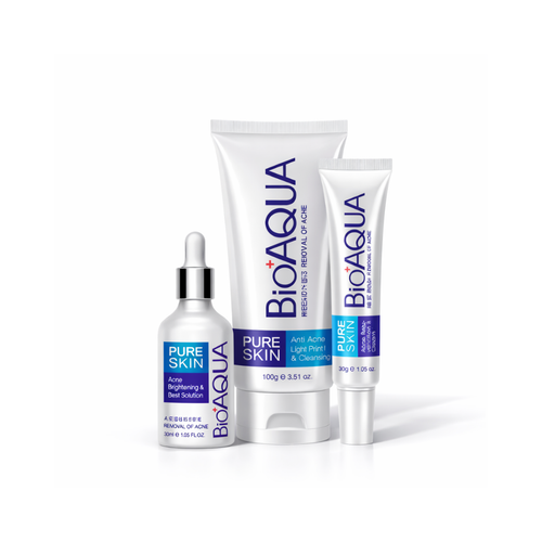 Kit BioAqua Pure Skin – Limpeza Profunda, Reduz Espinhas, Controle da Oleosidade e Pele Renovada