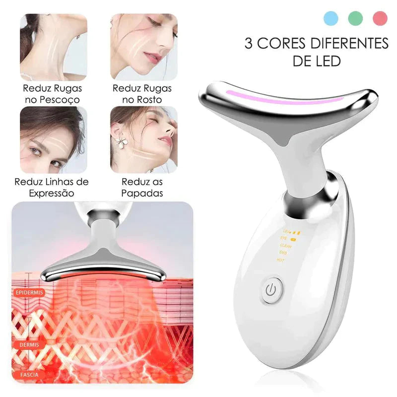 Massageador Facial com Led Terapia MicroGlow™ 3 em 1 - Acaba com Manchas, Impurezas e Papada (ÚLTIMAS UNIDADES)